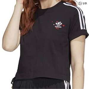 Adidas Heart Lace Up Crop T-Shirt Size Small
